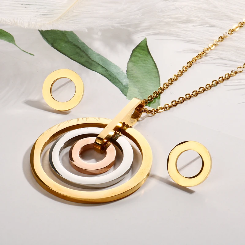 Роскошные три круга подвеска серьги ювелирные наборы для женщин свадебный