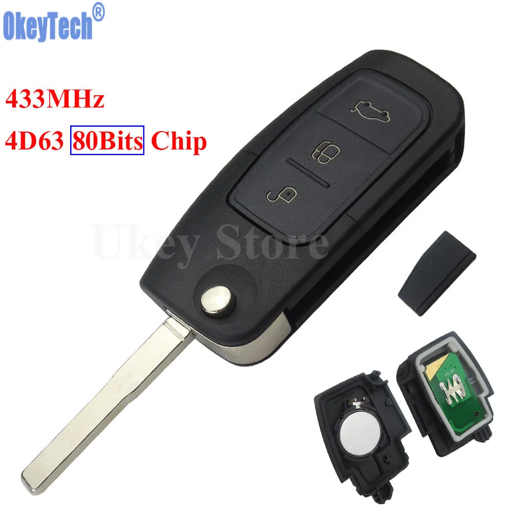 Ключ дистанционного управления OkeyTech 433 МГц 4D63 80 бит для Ford Mondeo Focus Fiesta C Max S Galaxy HU101 |