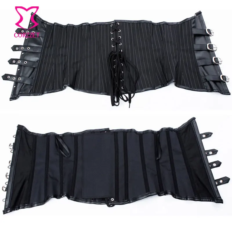 Черная полосатая хлопковая кожа со стальными косточками тренировочный корсет