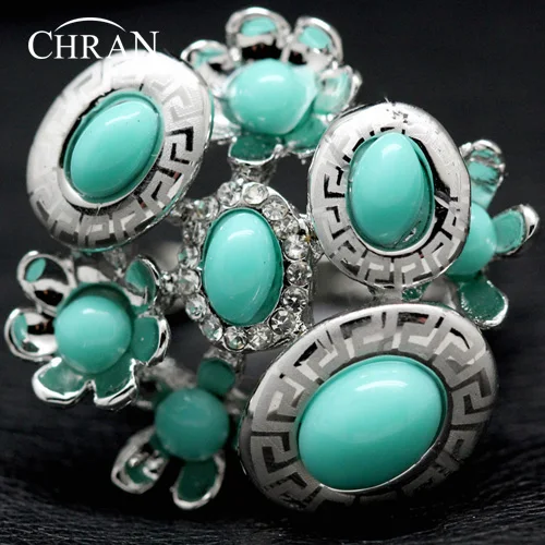 

CHRAN Unique Accessories Rhodium Plated Jewelry Rings Party Gifts Promotion Fashion Crystal Wedding Flower Rings for Women