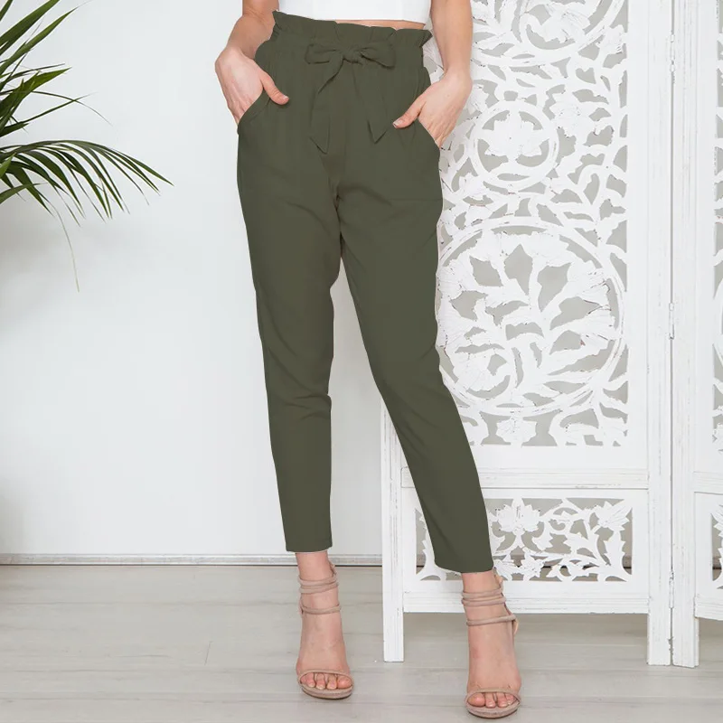 

Women High Waist Elastic Harem Pants Casual Chffion OL Lady Ankle -length Capris Trouser Women Clothing Pencil Pant