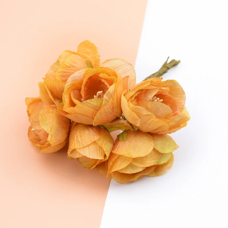 orange 6 шт., искусственные растения, декоративные цветы, венки, сделай сам, свадебные аксессуары, Оформление, свадебный Декор для дома, искусственная тычинка, шелковые цветы - Цвет: orange