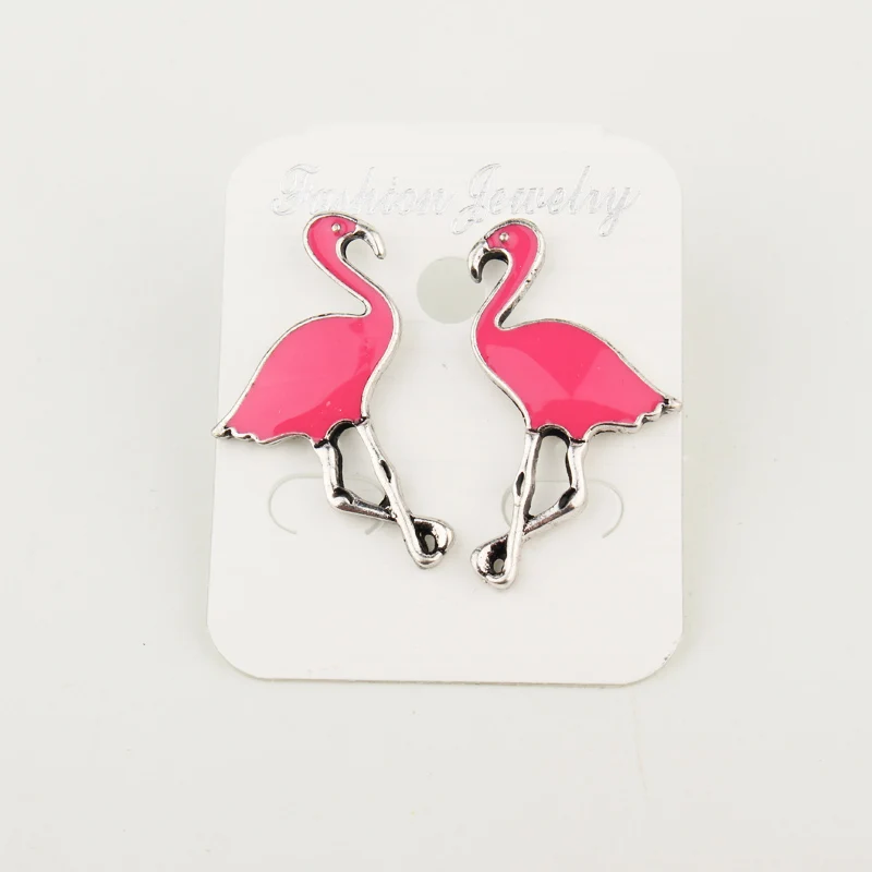 1 пара модные эмалевые серьги в виде фламинго из цинкового сплава для женщин