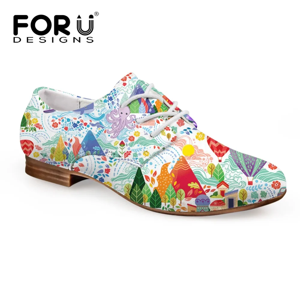 FORUDESIGNS/ г. Осенние женские туфли-оксфорды кожаные ботинки кэжуал на шнуровке с 3D рисунком для женщин, Студенческая обувь на плоской подошве, женская обувь