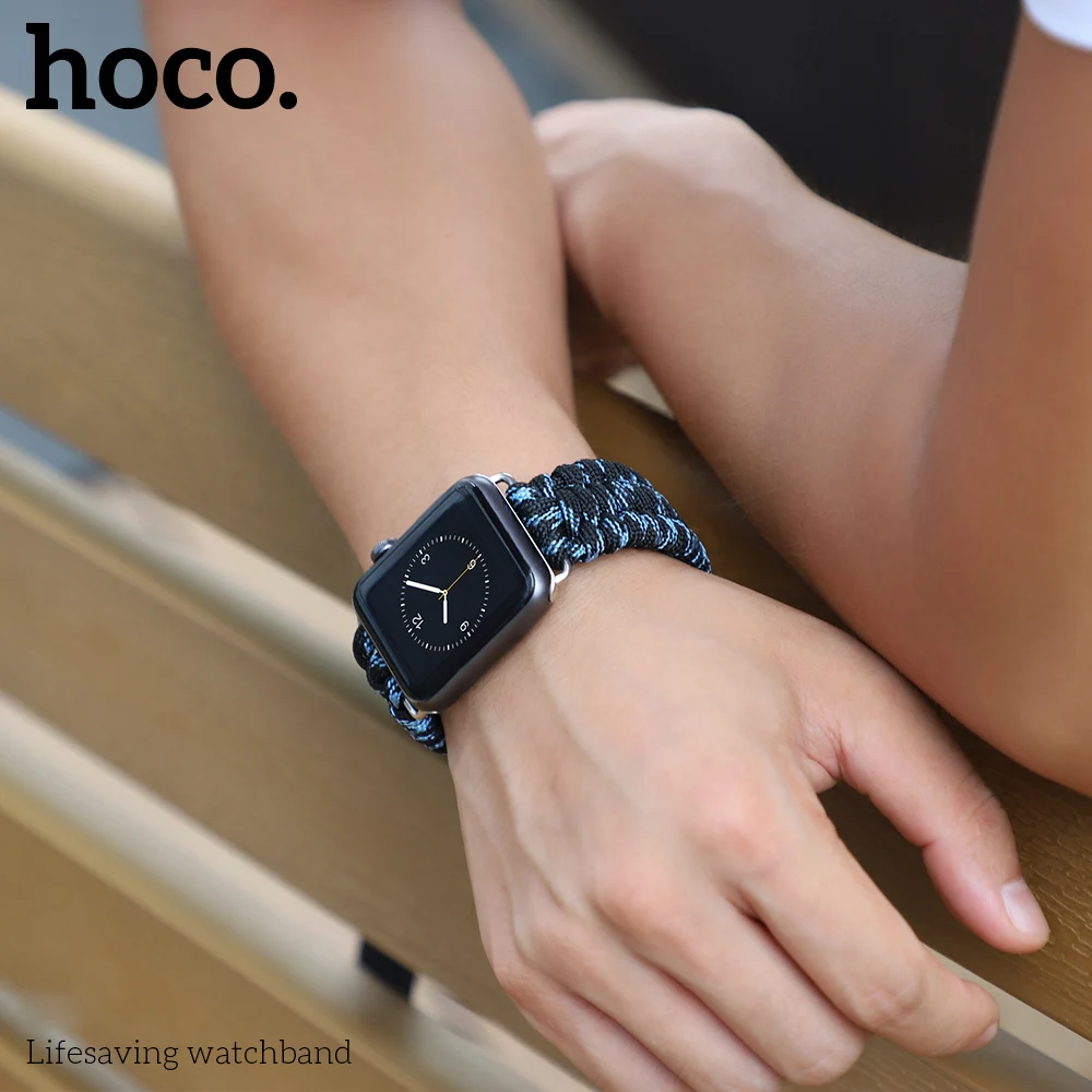 Hoco lifesaving нейлоновая лента для Apple Watch 4 44 мм 40 мм камуфляж тканые ремешки Браслет с металлической пряжкой для Iwatch 3 2 1