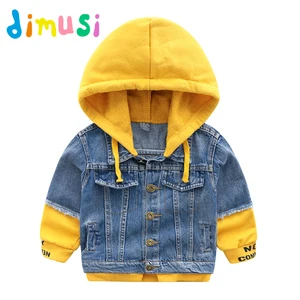 Джинсовые куртки DIMUSI для мальчиков, демисезонный Тренч, детская одежда, верхняя одежда с капюшоном, ветровка, джинсовые пальто для малышей, От 3 до 10 лет