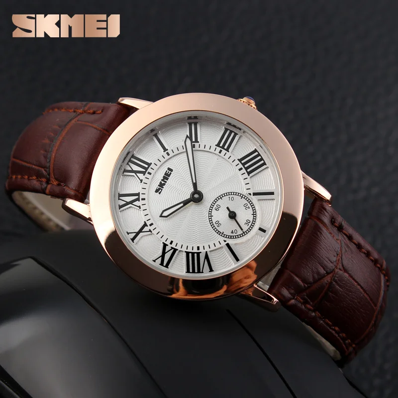 

SKMEI Women Fashion Casual Quartz Watches Waterproof Watch Genuine Leather Strap Stainless Steel Ladies Dress Wristwatches 1083