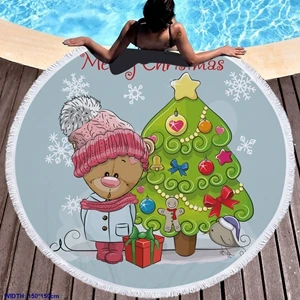 2 1 шт. 150*150 см DIY полотенце Merry Christmas микрофибра и кисточка полотенце с принтом используется для пикника Рождество пляж полотенце catoon - Цвет: 2