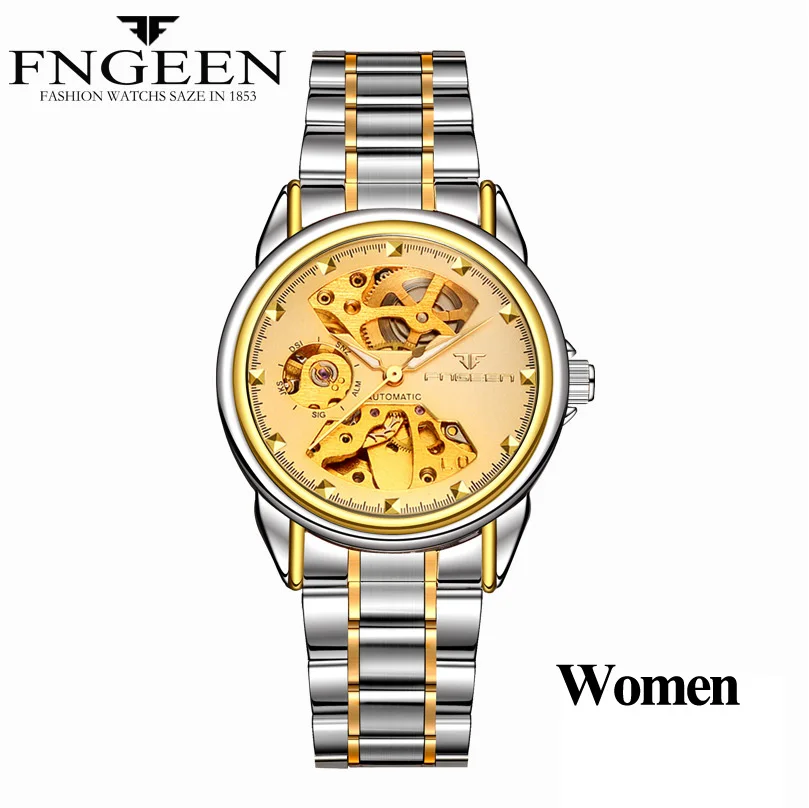 SteelTwoToneGold Relogio Feminino женские часы Топ бренд Модные Роскошные автоматические часы женские часы Стальные женские часы механические часы - Цвет: SteelTwoToneGold