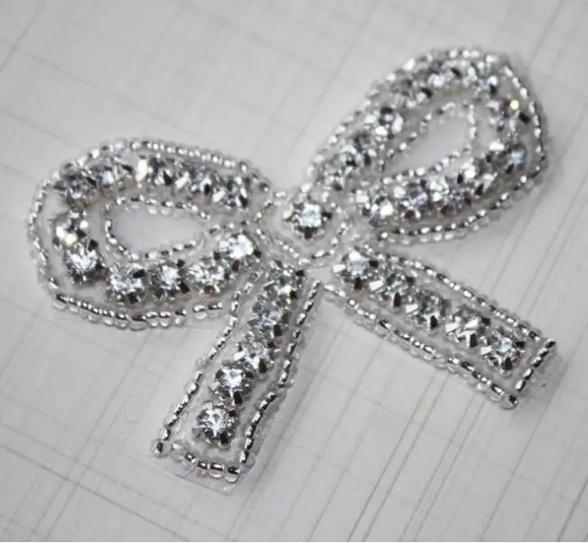 Hot Sale 1 Piece 6*4cm Glass Bling Bridal Iron on Rhinestone Applique Bow Patch for Sash Decoration | Дом и сад