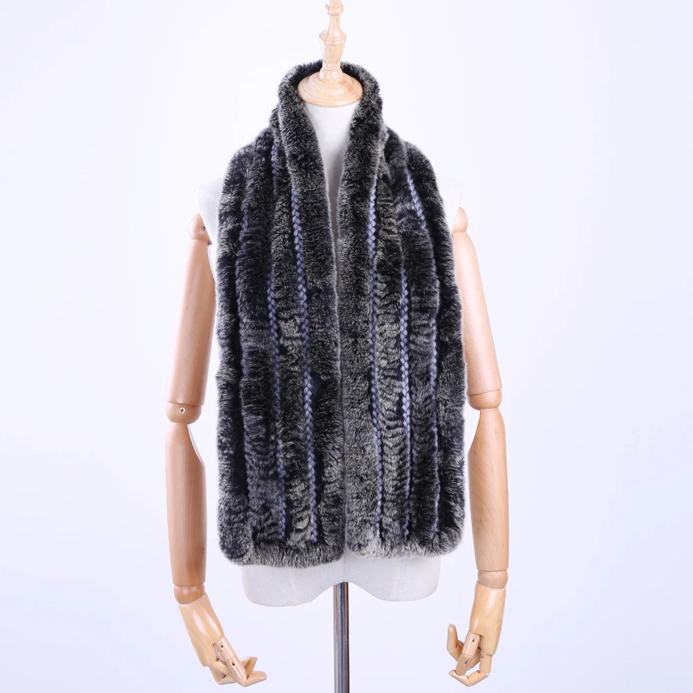 Женский зимний шарф ручной вязки из натурального меха кролика рекс|scarf wrap|women winter