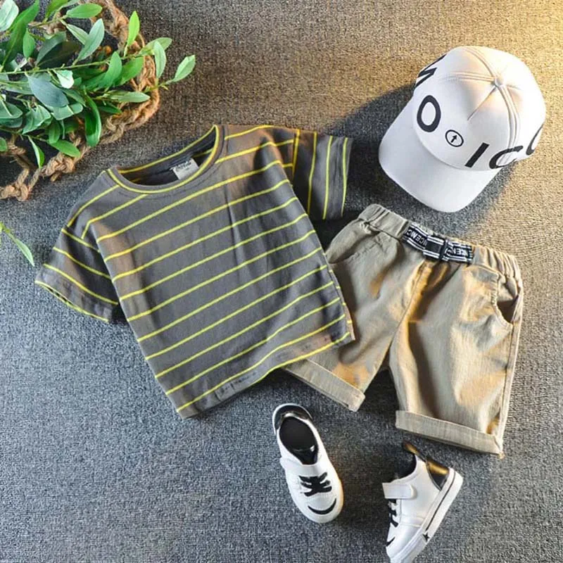 1-5 Years Clothes Set For Baby Boys Casual Striped T-Shirt + Short Pant Toddler Boy Soorts Outfits Kids Summer | Детская одежда и