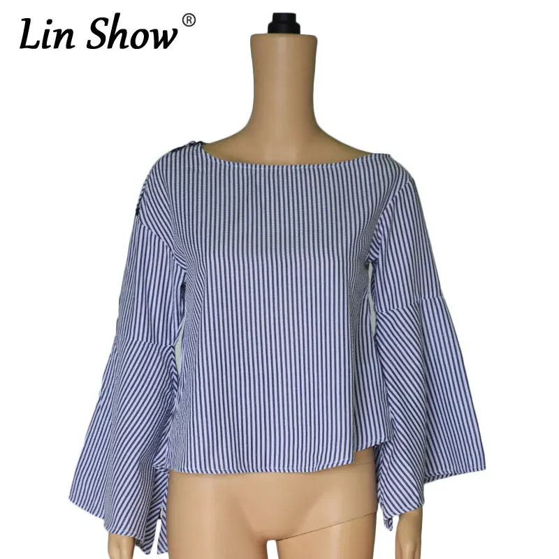 Linshow боковой молнии с плеча полосатый Для женщин Рубашки для мальчиков