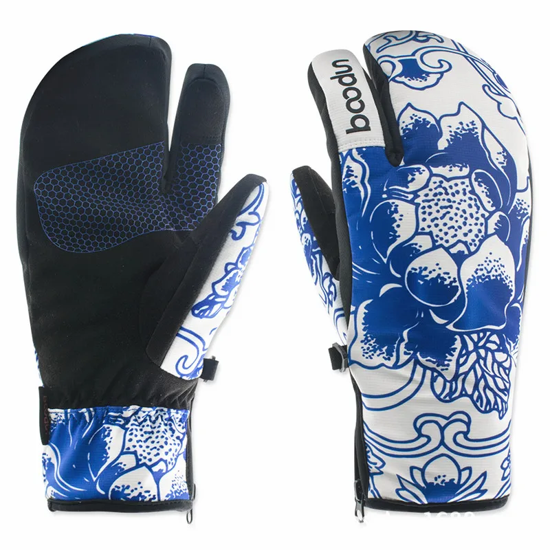 

BOODUN Winter Women's Ski Gloves Skiing Snowboard Gloves Porcelain Pattern Waterproof Snow Skating Gloves Warm Ski Accessories