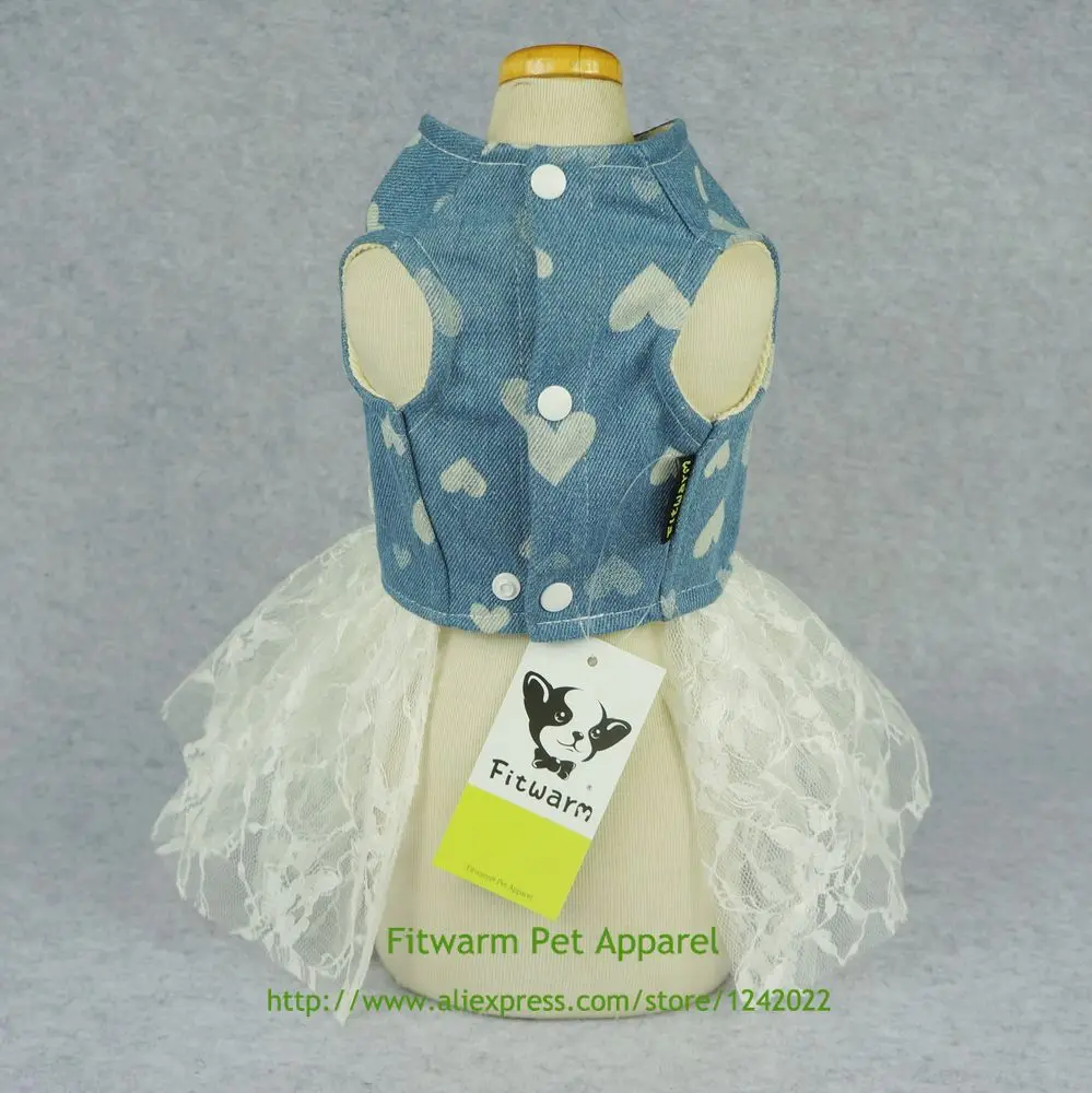 Fitwarm деним Собаки Жгут кружевном платье Pet Одежда D-кольцо жилет рубашки сарафан