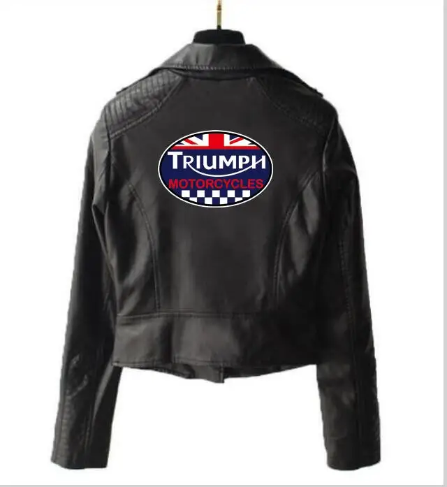 Новая женская короткая кожаная куртка Triumph для мотоциклов с длинными рукавами на
