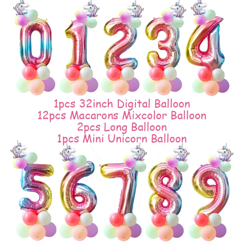 16pcs Balloon Set 3 15 шт 1st День рождения воздушные шары Радуга число шар Единорог День рождения украшения дети мальчик девочка Baby Shower вечерние шары - Цвет: 16pcs Balloon Set 3