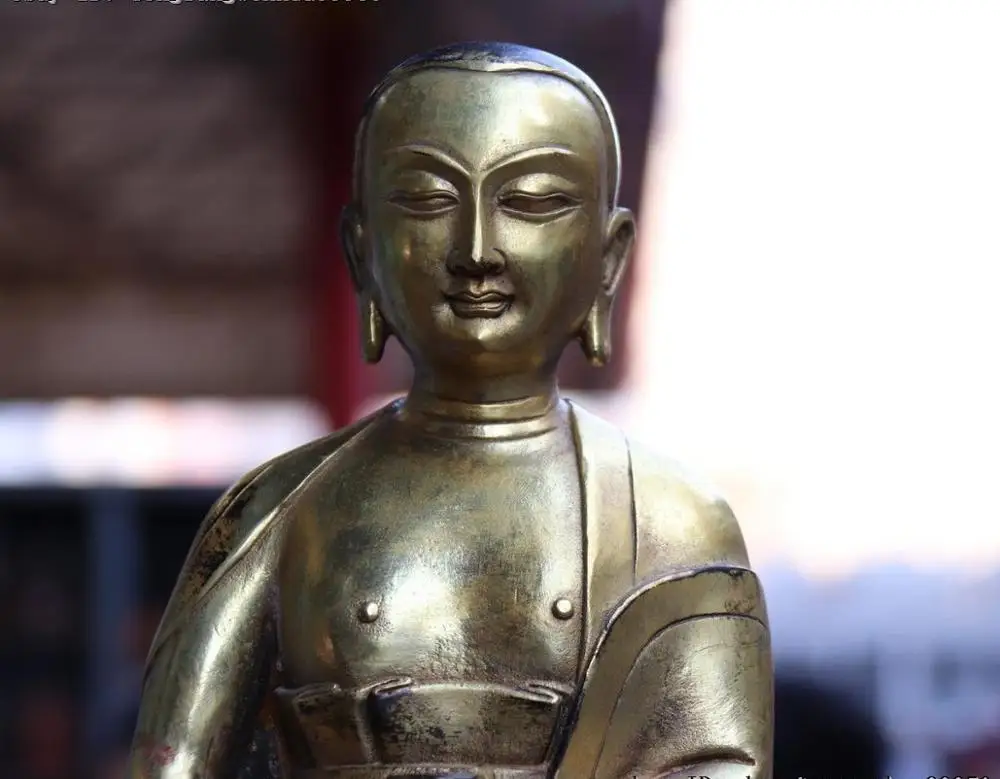 Тибет буддизм Фиолетовый Медный позолоченный мастер Tsongkhapa Je статуя Будды