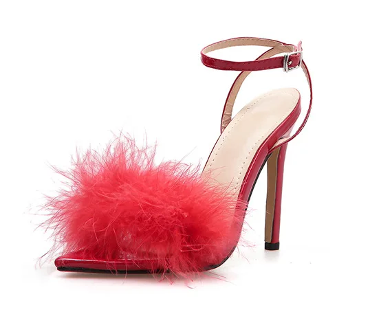 Женские пикантные Красные босоножки с острым носком на высоком каблуке