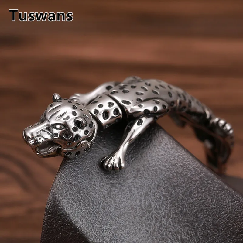 Качественный браслет с леопардовым принтом для мужчин из нержавеющей стали 316L в