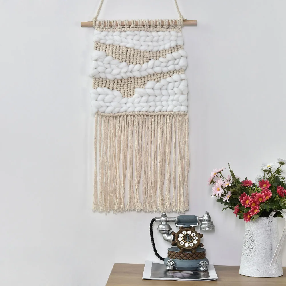 

100% Hand-knit Solid Color Cotton Yarn Wall Tapestry Craft Curtain Hanging Decor Wedding Background Decoration