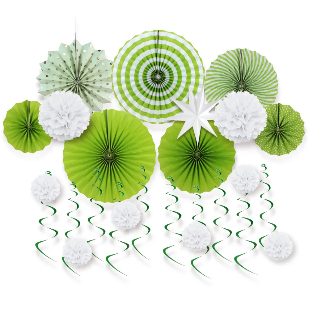 Набор украшений из белой и зеленой бумаги 12 шт. | Дом сад