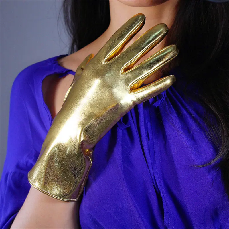 Patent Leather Gold 28 см, лакированные кожаные перчатки, теплые, средней и длинной части, имитирующая кожу, яркие, черные, на подкладке, ярко-желтые, Имбирные, желтые, WPU89 - Цвет: Patent Leather Gold