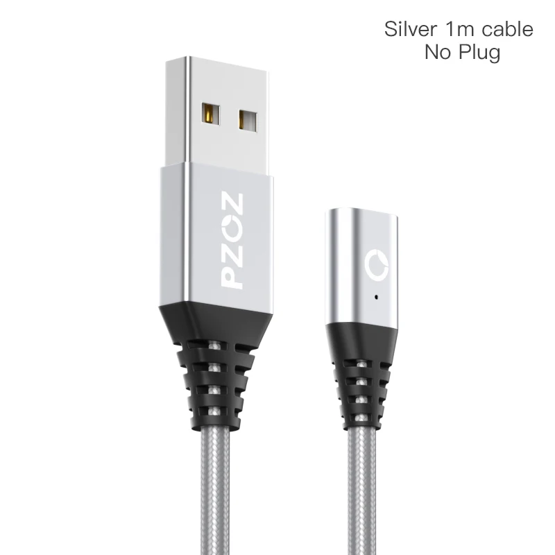 Silver cable no pulg Магнитный кабель PZOZ для iphone 8, 7, 6, 5 S, быстрое зарядное устройство, кабель для зарядки, магнитный кабель для передачи данных для iphone x, 10, шнур для телефона - Цвет: Silver cable no pulg