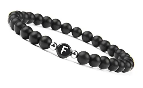 Letter F bracelet Браслет из бисера с натуральными камнями для мужчин и женщин, A-Z браслет с 26 буквами, 6 мм, матовый черный оникс, браслеты ручной работы, модное ювелирное изделие - Окраска металла: Letter F bracelet