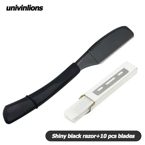 Shiny black-10 blade " univinlions, ручная бритва, профессиональная, с прямым краем, из нержавеющей стали, острая, Парикмахерская бритва, для бороды, лица, подмышек, тела, нож для бритья - Цвет: Shiny black-10 blade
