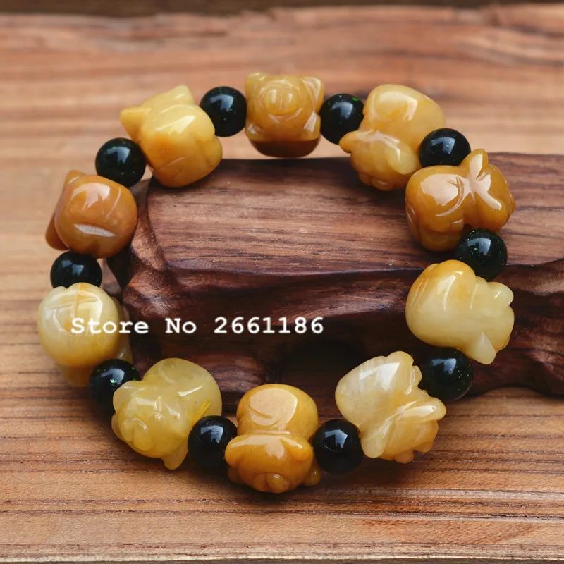 Браслет из натурального желтого кварцитного камня браслет в виде свиньи