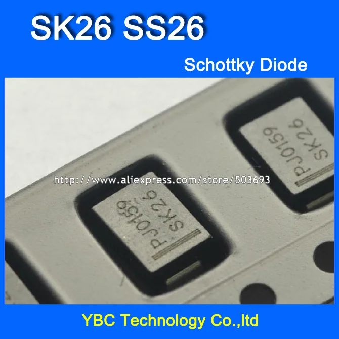 

100pcs/lot SK26 SS26 SMB 2A/60V Schottky Diode