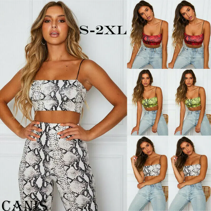 Женский короткий жилет со змеиным принтом Повседневная летняя майка без рукавов