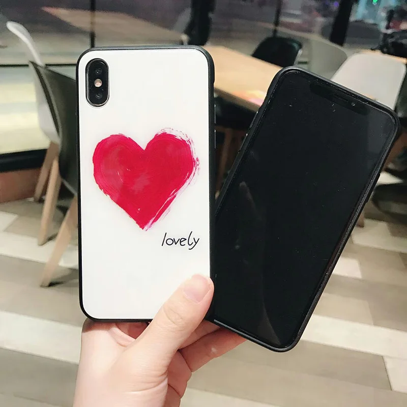 Роскошный красный сердце закаленное Стекло Зеркало чехол для iPhone 6 S 7 8 плюс