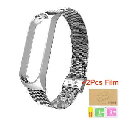 Gold With Film Металлический ремешок mi lans для Xiaomi mi band 3, умный Браслет mi band 3, браслеты из нержавеющей стали Pulseira Band для Xiaomi mi Band 3 - Цвет: Gold With Film