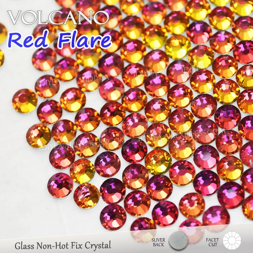 Блестящие Стразы для ногтей Volcano Red не требующие горячей фиксации украшения