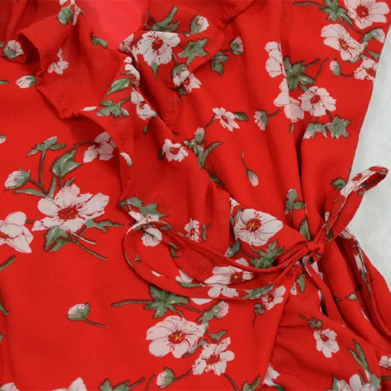 Florals платье 2018 Для женщин без рукавов отпуск сексуальное V шеи Спагетти ремень