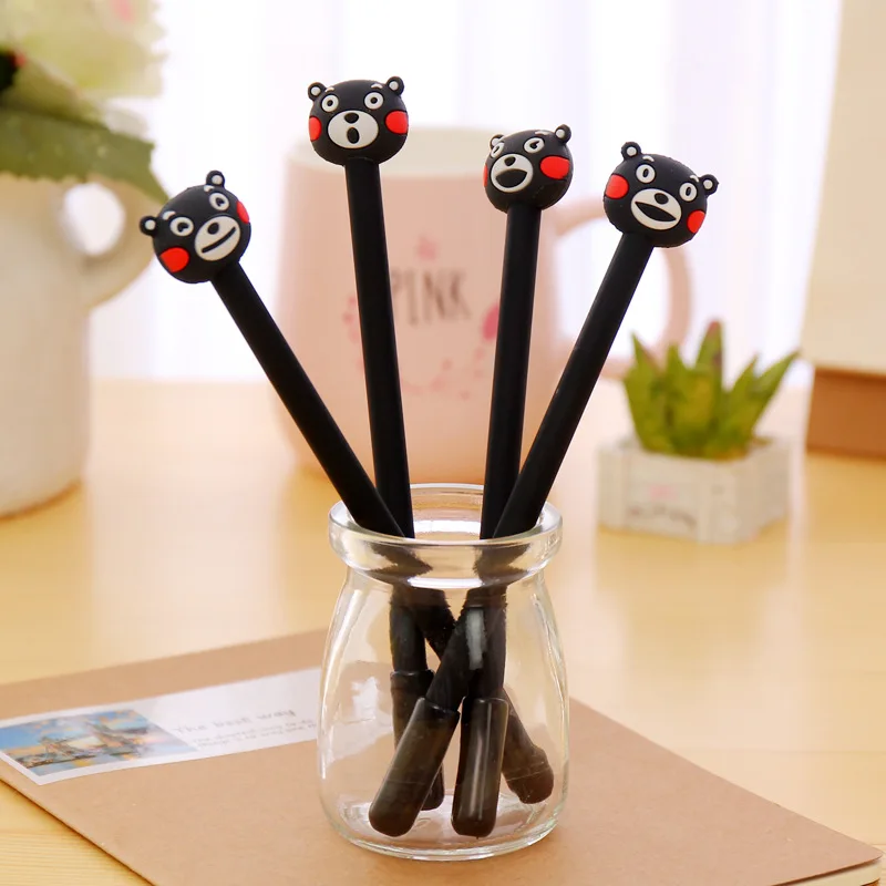 24 Pcs Cartoon Meng Black Bear Neutral Pen Student Creative Signature Pen Black Cute Korean Stationery gel pen cute stationary