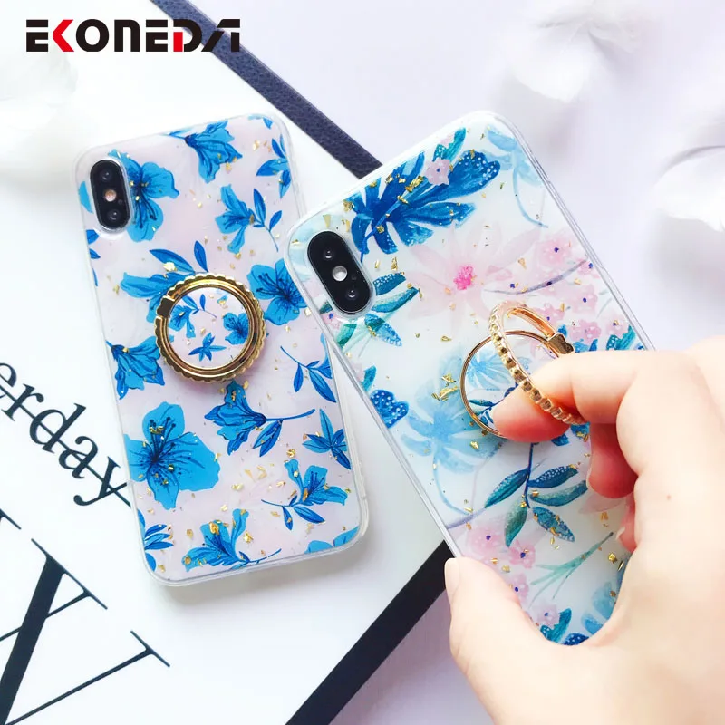 Чехол EKONEDA из золотой фольги с цветочными листьями для iPhone XR чехол кольцом