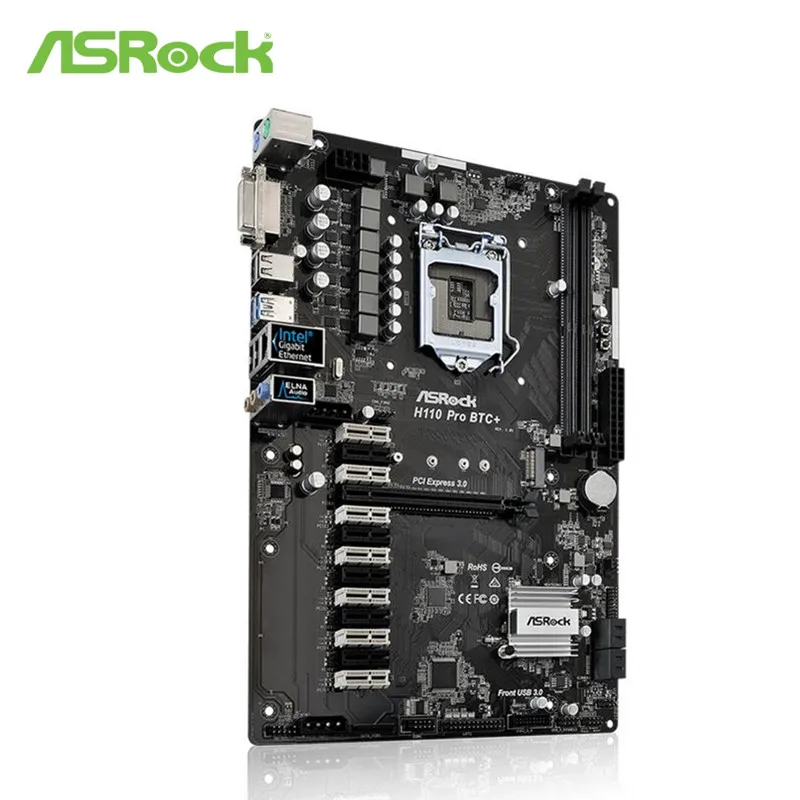 Материнская плата ASRock H110 PRO BTC + 1151 2400 МГц 4 SATA3 1 м 2 (SATA3) видеовыход DVI поддерживает 13
