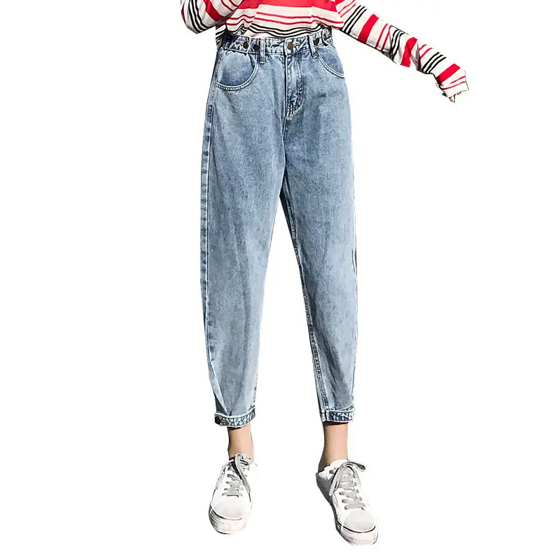 light blue jeans Бархатные джинсы для женщин в стиле бойфренд, плотные теплые зимние джинсы, женские свободные штаны-шаровары, женские джинсы с высокой талией, C5075 - Цвет: light blue jeans