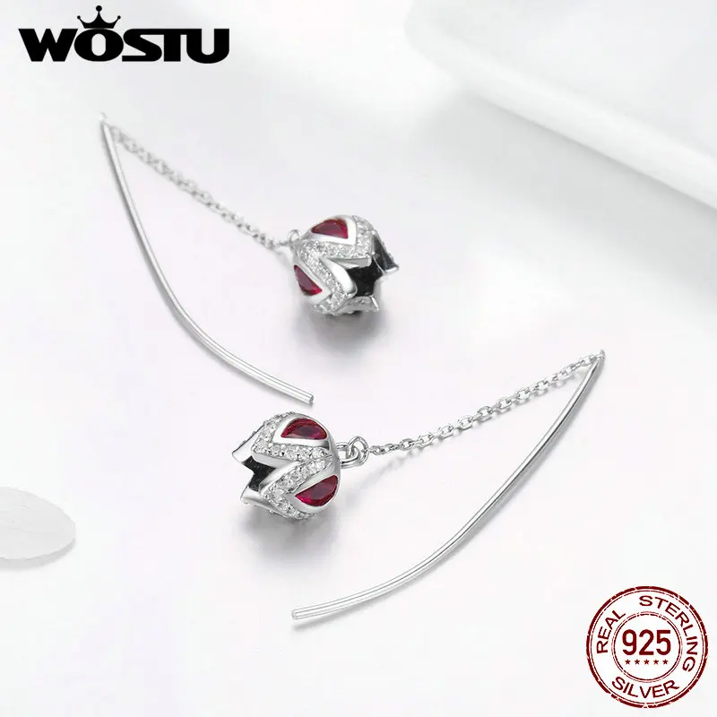 WOSTU, весенний дизайн, 925 пробы, Серебряный тюльпан, история, висячие серьги для женщин, юбилей, свитет, романтическое ювелирное изделие, лучший подарок, FIE504