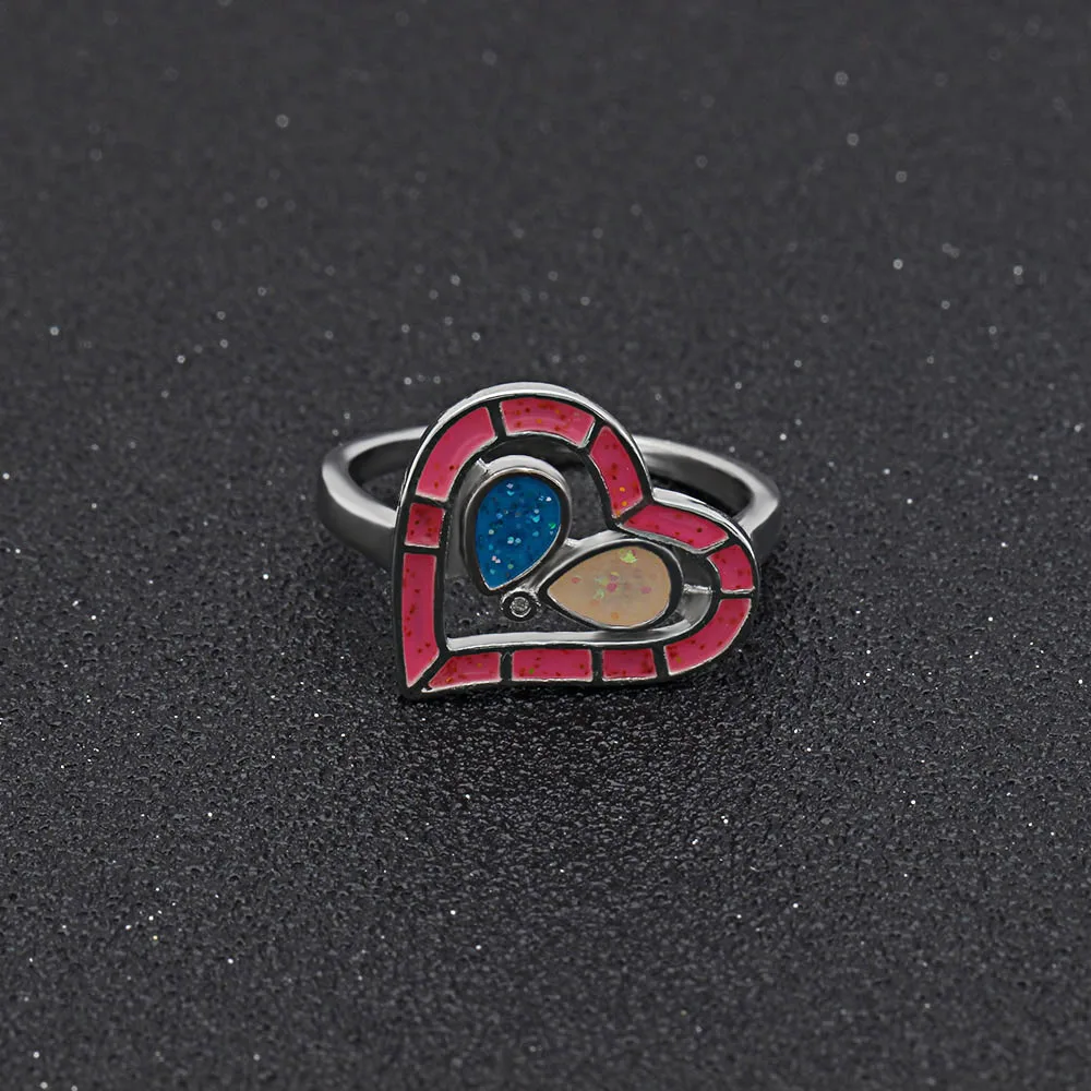 Hainon Романтические полые розовые синие огненные опаловые кольца в форме сердца