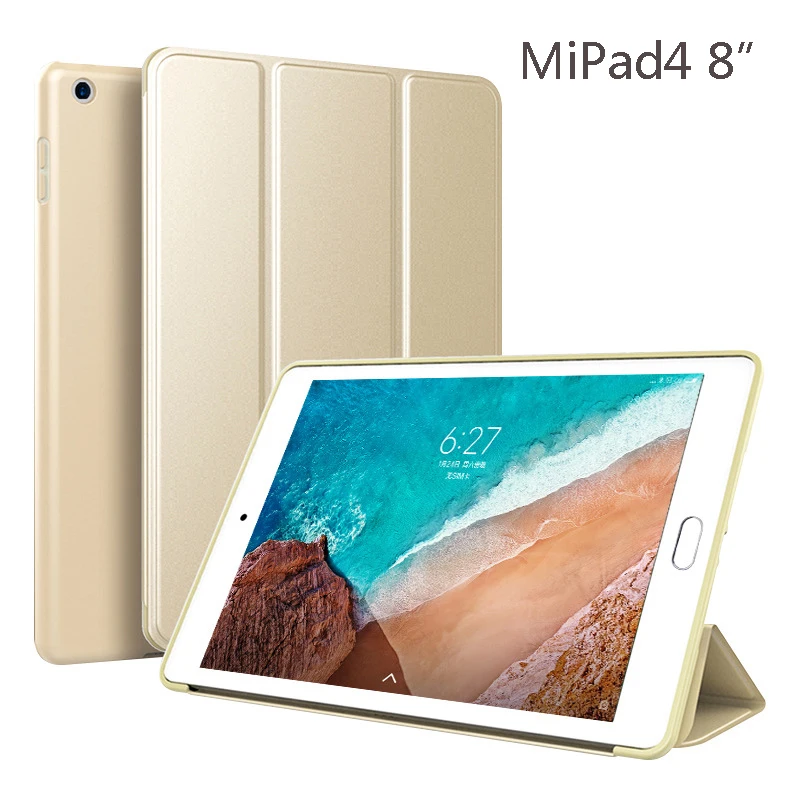 MiPad4 8inch Gold Умный чехол для Xiaomi mi pad 4 plus/pad4, силиконовый чехол для планшета из искусственной кожи, чехол-книжка для mi PAD 4, 8 дюймов/10,1 дюймов, защитный чехол - Цвет: MiPad4 8inch Gold