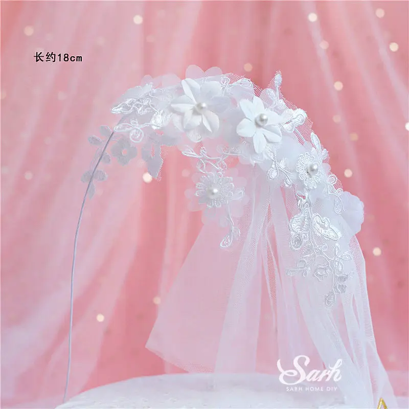 Lace pearl mesh С Днем Рождения фея эльф торт Топпер цветок кружева сетки Валентина украшения для дети девочка вечерние принадлежности выпечки милый подарок - Цвет: Lace pearl mesh