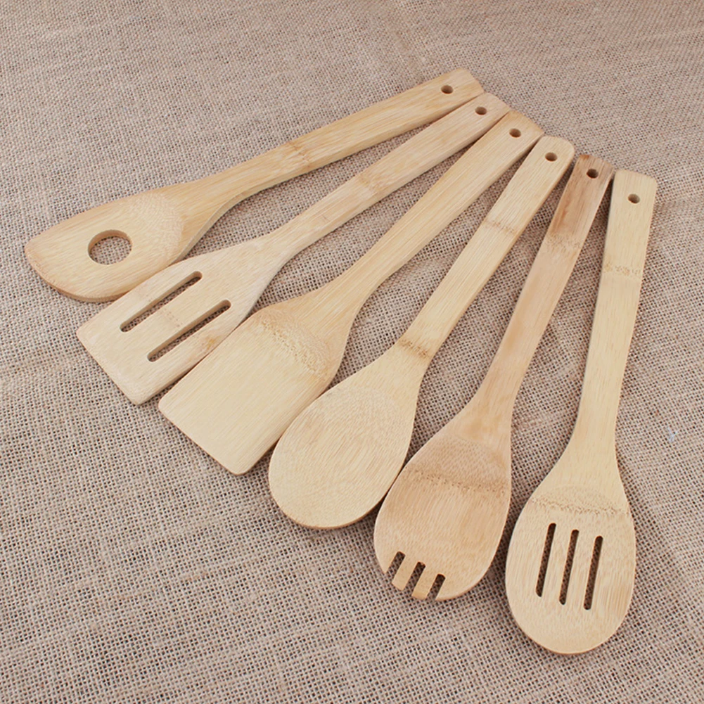 6 шт./компл. бамбуковые кухонные инструменты ложки металлическая кулинарная