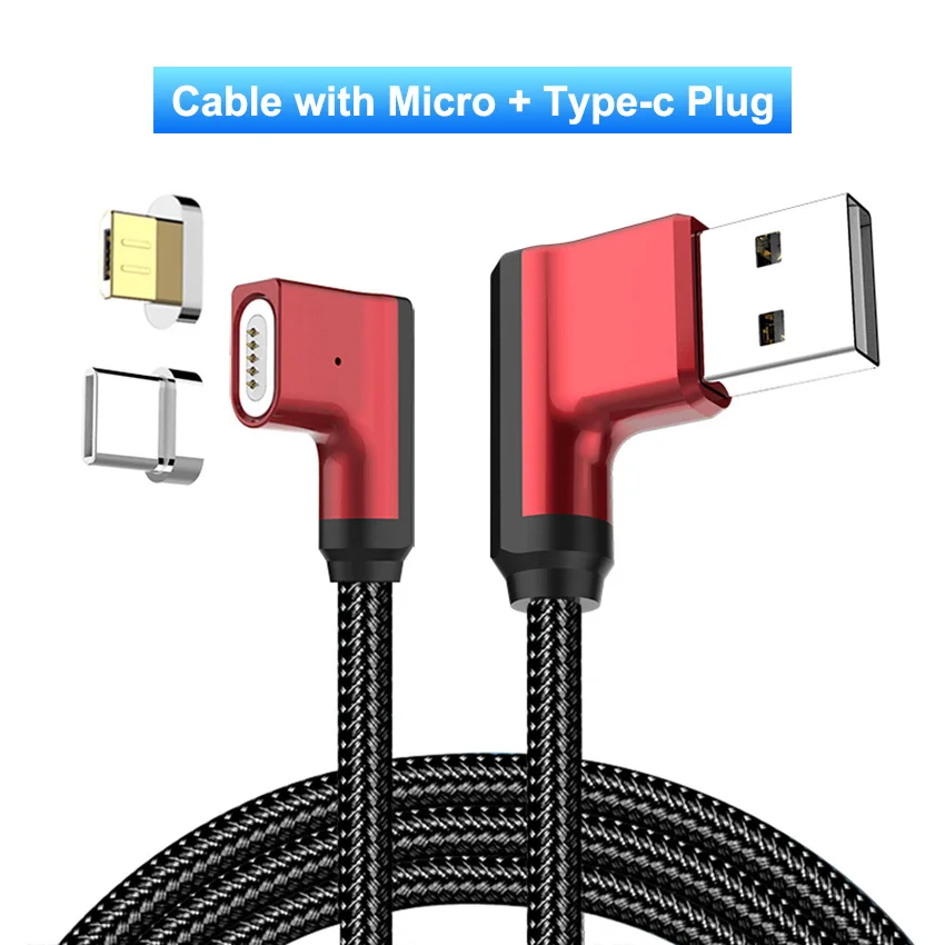 2 в 1 Магнитный 90 градусов 1 м микро USB кабель Быстрая зарядка данных 5V2A Плетеный Тип C L форма зарядное устройство для Xiaomi samsung - Цвет: 1 Cable 2 Plug Red