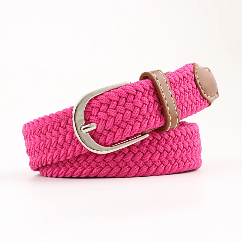 100x2.5cm New black elastic waist belt for women braided belt casual men belts with student belt thin Canvas belt N219 - Цвет: Розово-красный