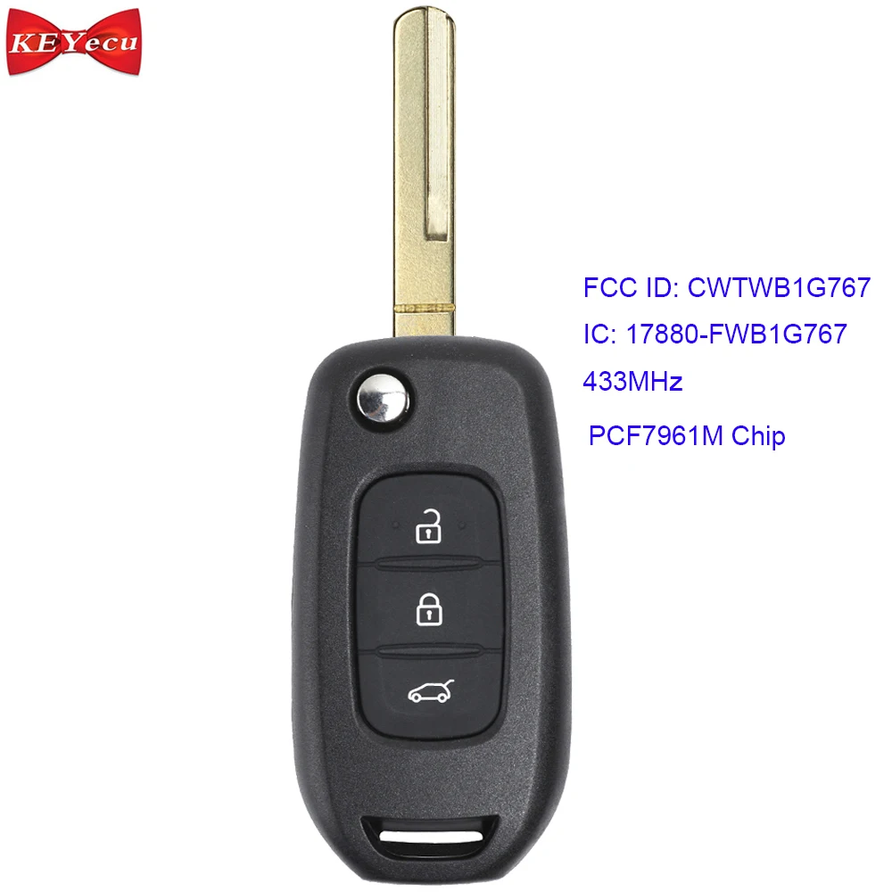 KEYECU for Renault Captur Kadjar Megane 3 Symbol Remote Control Car Key Fob PCF7961M Chip FCC ID CWTWB1G767 |