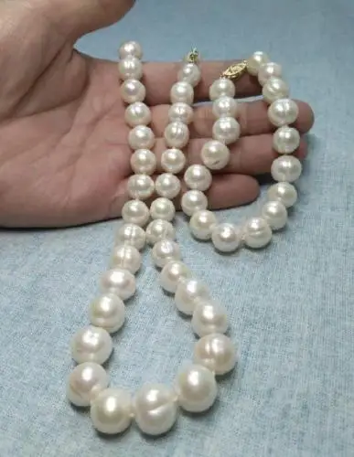 

NATURAL AAA 11-13 MM SOUTH WHITE PEARL NECKLACE + BRACELET YELLOW CLASP
